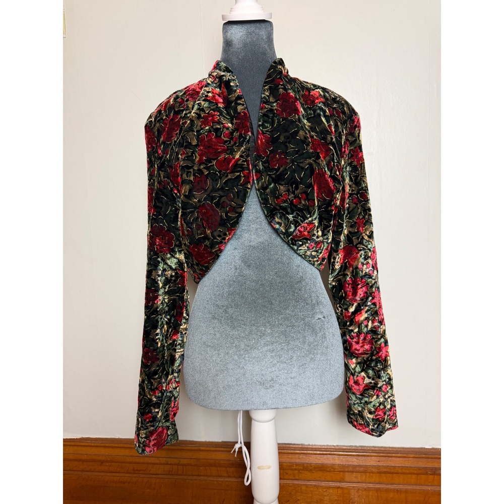 Vintage Rampage Velvet Rose Floral Cropped Bolero Shrug Jacket festival 90's Y2K